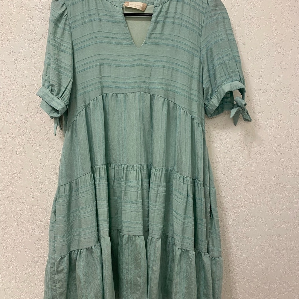 Altar'd State Sage Green Tiered Midi Dress